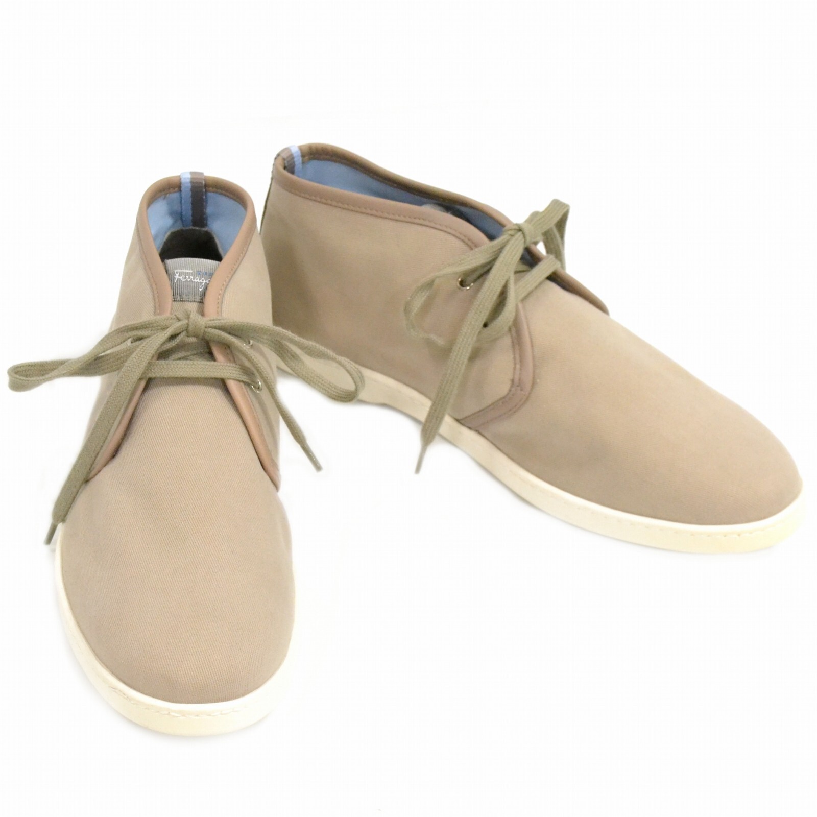 Salvatore Ferragamo Canvas Mid-Top Sneakers Gray Beige Women #5