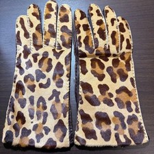 Prada Gloves Leopard Calf Fur Lamb Leather Size 8 Vintage Authentic Used