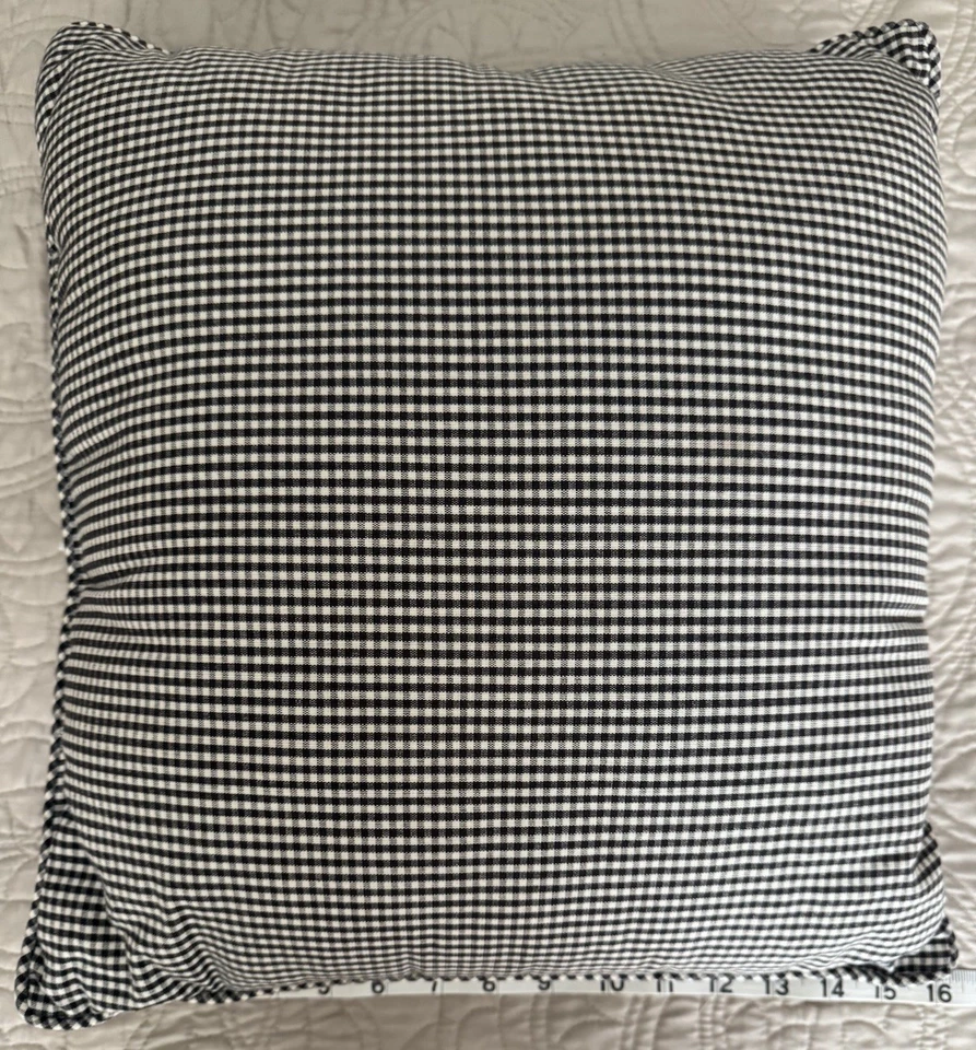 Черно-белая клетчатая подушка WAVERLY для садовой комнаты в стиле французского кантри 16 дюймов квадратная - Изображение 3 из 4