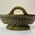 Vintage Haeger Designs USA Pottery Ceramic Basket Weave Green Basket