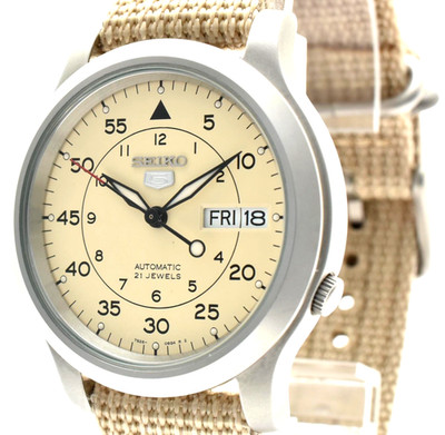 SEIKO 5 7S26-02J0 Beige Dial Day/Date Silver Automatic Men's Quartz Watch JAPAN