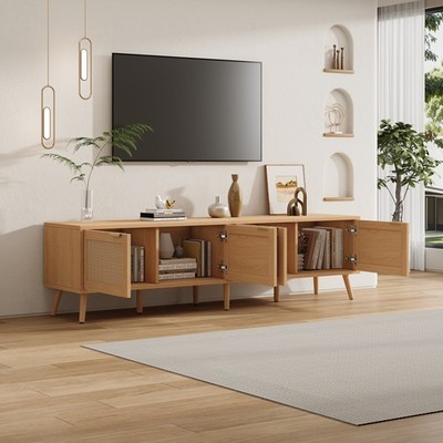 Modern TV Stand Media Console w/ Rattan Doors & Storage Space for up to 80'' TVs
