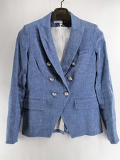 Veronica Beard Womens 2 Blue Linen Double Breasted Dickey Blazer Jacket Miller