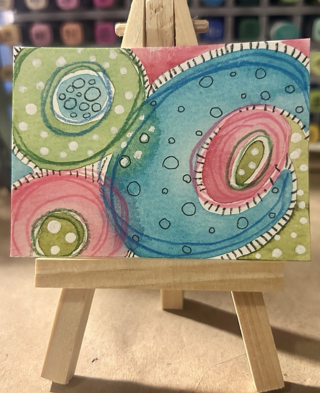 ACEO Art Card Original mixed media watercolor and ink. 2.5 x 3.5 Abstract