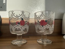 Small Glass Trifle Dishes Hand Painted Floral Design Set of 2 New