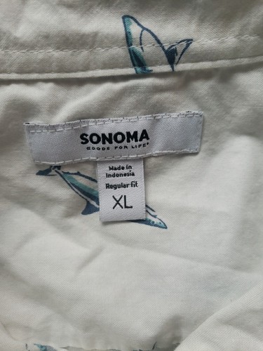 Camicia da campeggio uomo Sonoma XL stampa animalier squali manica corta spiaggia hawaiana - Foto 6 di 8