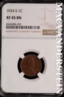 1924-S Lincoln Wheat Cent - NGC XF 45 BN - Scarce  No Reserve  #SLH112