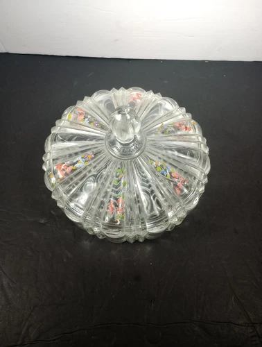 Vtg 1930s Anchor Hocking Old Cafe Candy Dish with Lid Clear Glass 6.75"