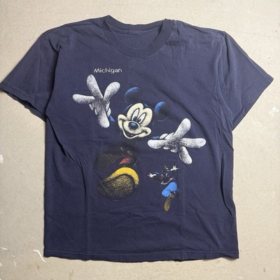 Vintage 90s Sherry s Best Disney Mickey Mouse & Goofy Michigan Tee Navy Size L