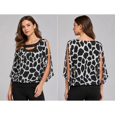 Cache Silk Banded Bottom Embellished Keyhole Top Split Sleeve Shoulder 118 NWT