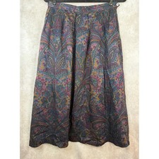 Nordstrom Skirt Women 14 Blue Burgundy Paisley Pleated Midi High Waist Vintage