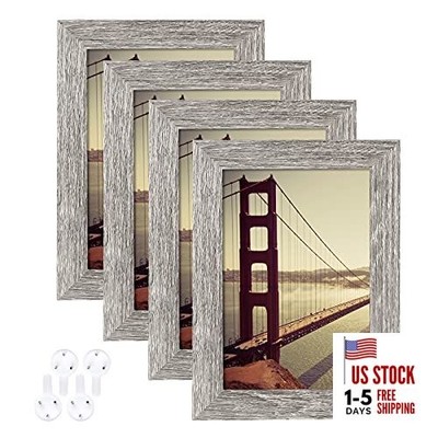  Picture Frame Rustic Wood Pattern Set of 4,Display Photos 3.5x5 with 4x6 Grey