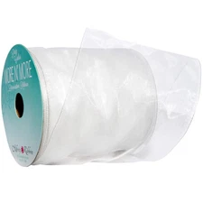 Wired Chiffon Ribbon, 4-Inch x 10-Yard Spool, White, Sheer, Craft, Wreath