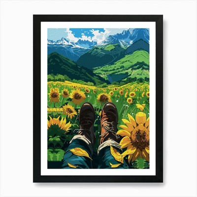Relaxing In Sunflower Paradise Kunst Gerahmtes Wandbild Poster Leinwanddruck Bild