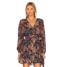Minkpink Revolve Navy Floral Paisley Long Sleeve V-neck Mini Dress Large