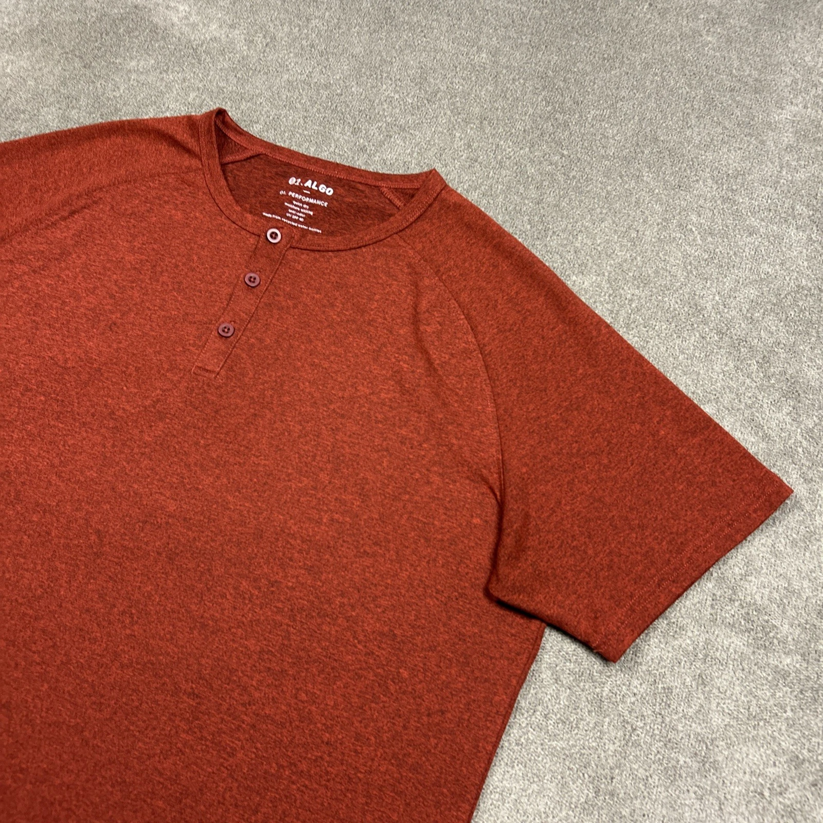 01. Algo Performance Shirt Mens Large SH Orange Henley Short Sleeve Stretch