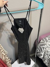 Windsor Black Glitter Cut-Out Bodycon Mini Dress S V-Neck Strappy