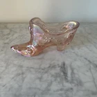 Fenton Glass Shoe Figurine Pink Iridescent Floral Glossy Decorative