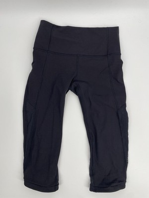 Trendy Lululemon Black Capri Leggings Size 6 Mesh Athleisure Yoga Run