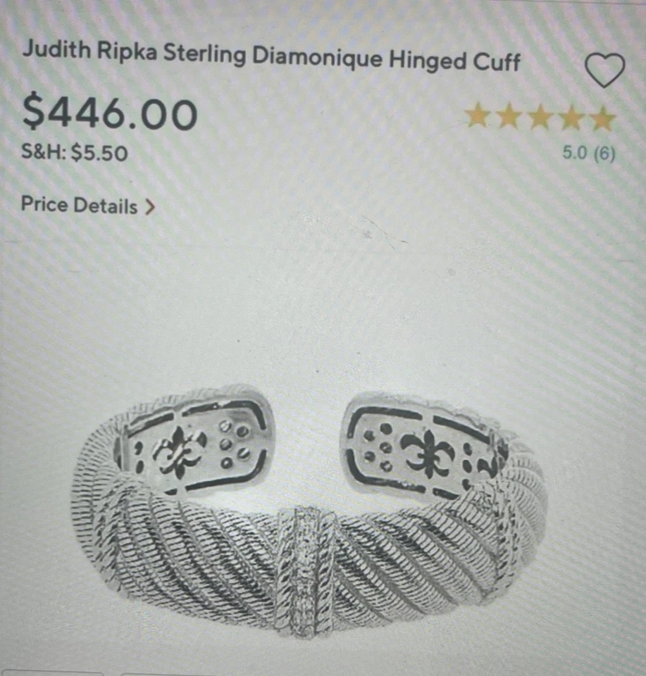 Brazalete Judith Ripka de plata de ley con bisagras anchas Berge’ 7" NUEVO SIN ETIQUETAS FIRMADO Foto 3 de 4