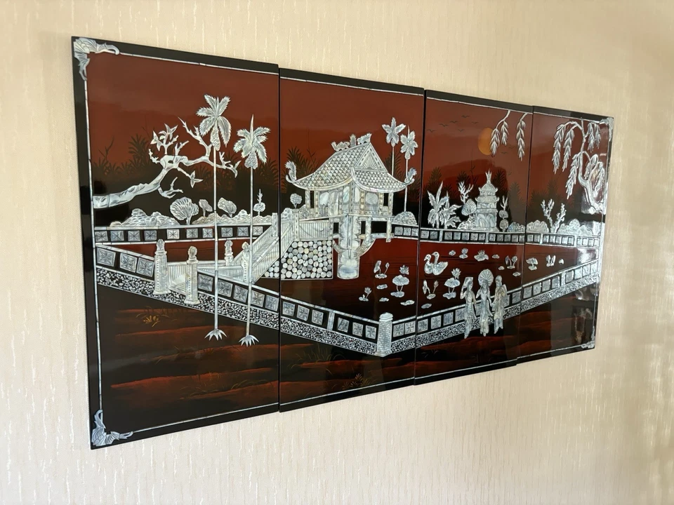 Vietnamese Lacquer Painting with Mother of Pearl Inlay - Image 2 of 2