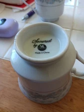 6 Somerset by NL Excel Coffee or Tea Cups  Blue Pink Floral Trim Silver Trim