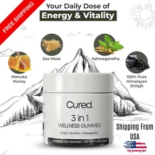 3-in-1 Shilajit Gummies for Men-Sea Moss,Ashwagandha-Vegan,Sugar-Free(Pack of 6)