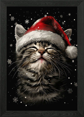 Festliche Katze Weihnachten gerahmtes Wandbild Poster Leinwanddruck Bild