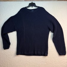 IZOD Mens Long Sleeve Crew Neck Ribbed Sweater Navy Blue Cotton Size L