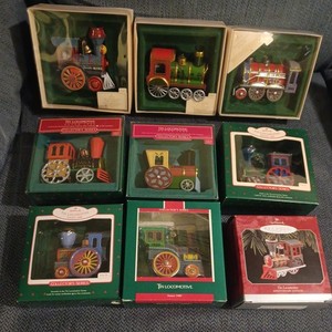 Set Hallmark Tin Locomotive Series Of 8 Complete 1982 - 1989 plus anniversary 