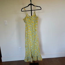 Mille Resort and Travel Lemon 100% Cotton Maxi Dress Block Print Women Size M