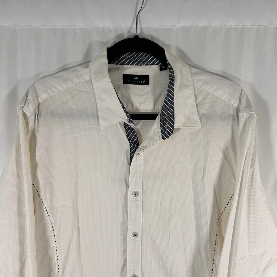 Camisa de vestir 7 Diamonds para hombre XL blanca abotonada manga larga mezcla de algodón Foto 2 de 4
