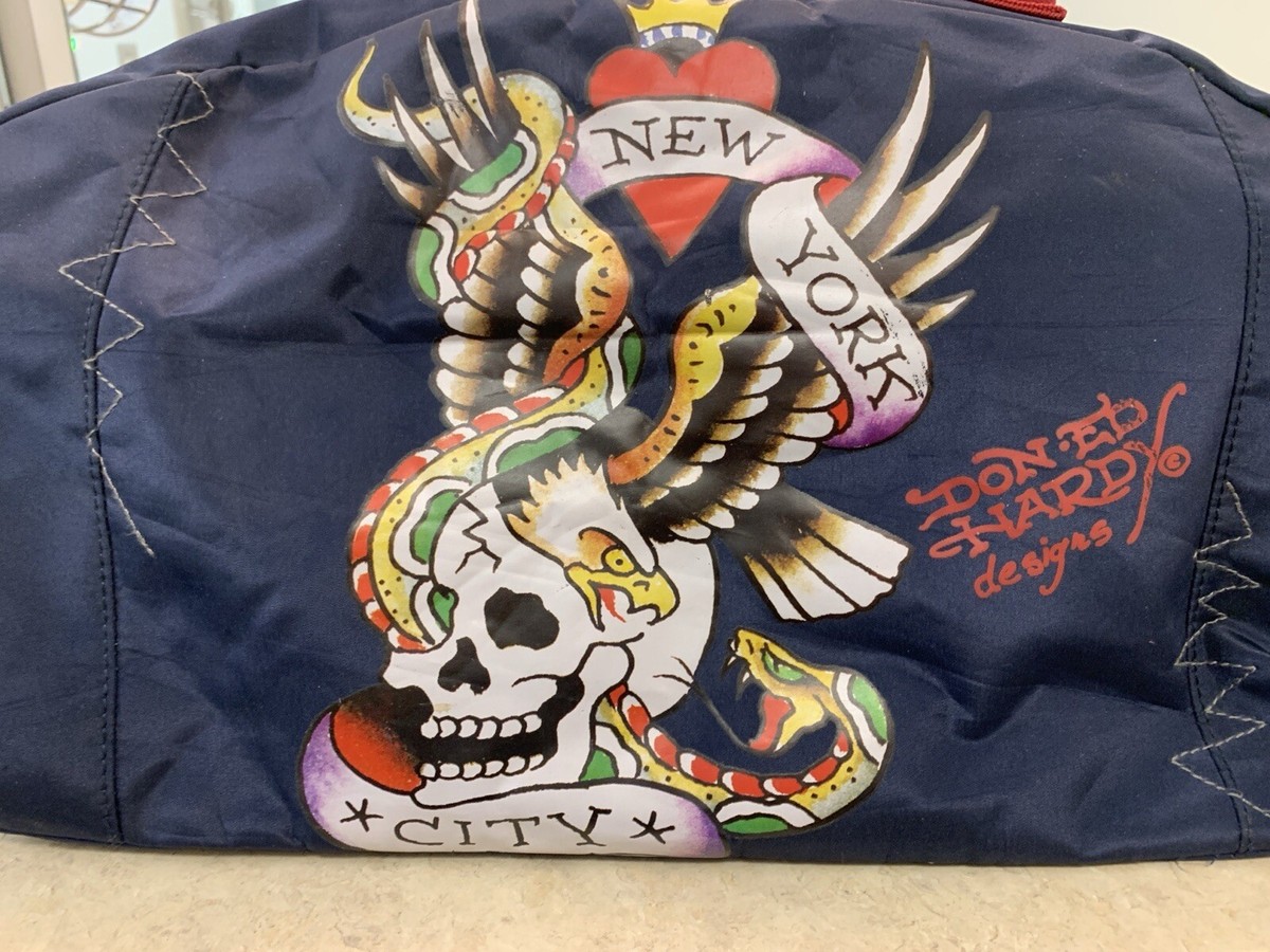 Ed Hardy New York City Heart Skull Gym Travel Duffel Duffle Navy