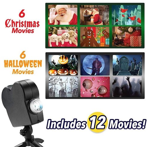 Christmas Halloween Holographic Projector Window Display Stage Lamp 12 Movies