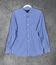 Cremieux Classics Button Down Shirt Men Size Large Blue Plaid Long Sleeve Pocket