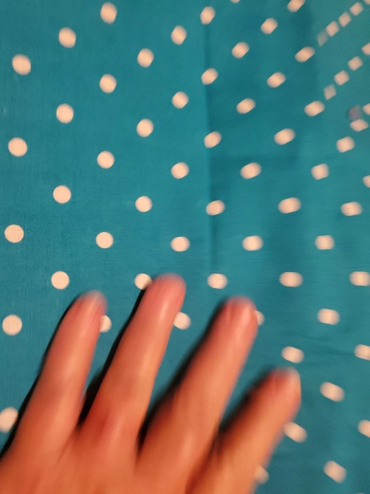 Vntg Sewing Fabric Turwuoise Blue White Polka Dot 26x58" Cotton - Image 3 of 4