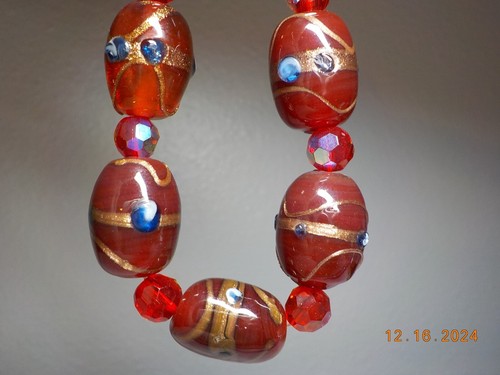 LAMP WORK ART GLASS BARREL BEADED STRETCH BANGLE W/BOREALIS FACETED SPACER BEADS - Picture 11 of 13