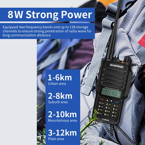 BF-UV-9R Plus Handfunkgerät FM Transceiver Walkie Talkie 128CH Amateur 8W IP67 - Afbeelding 7 van 17