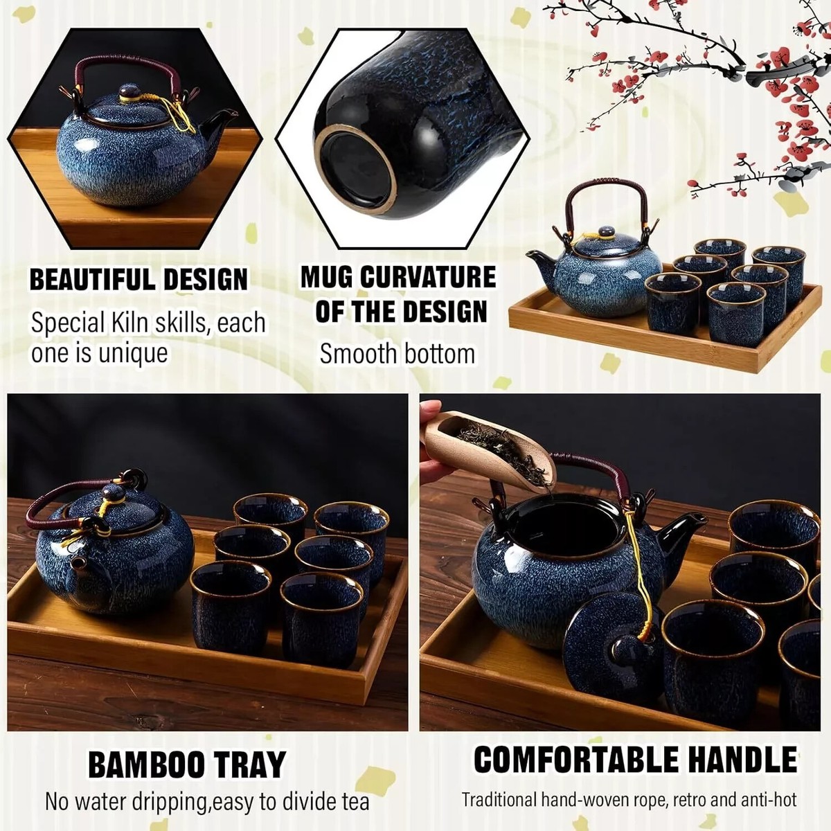 Japanese Tea Set with Teapot Tea Cups Tea Tray - Kiln