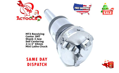 3MT Revolving Center MT3 Shank 3 Jaw 65mm Self Centering 2-1/2'' Mini Lathe Chuck