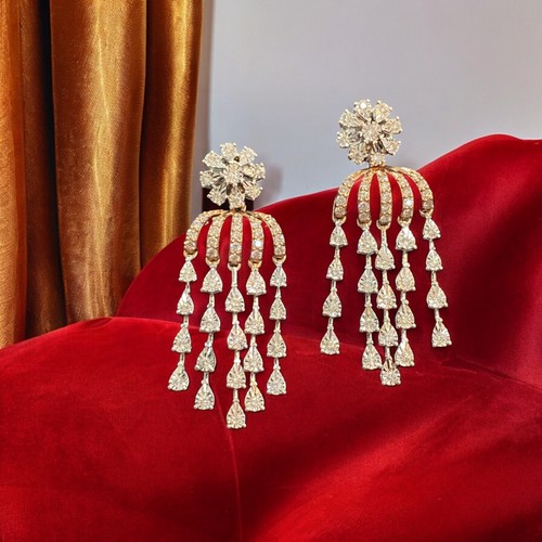 1.62 Cts Round Brilliant Cut Genuine Diamonds Dangle Earrings 14K Two-Tone Gold - Picture 3 of 13