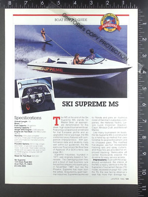 1990 2 page FEATURE on Ski Supreme 19 MS ski speed power boat