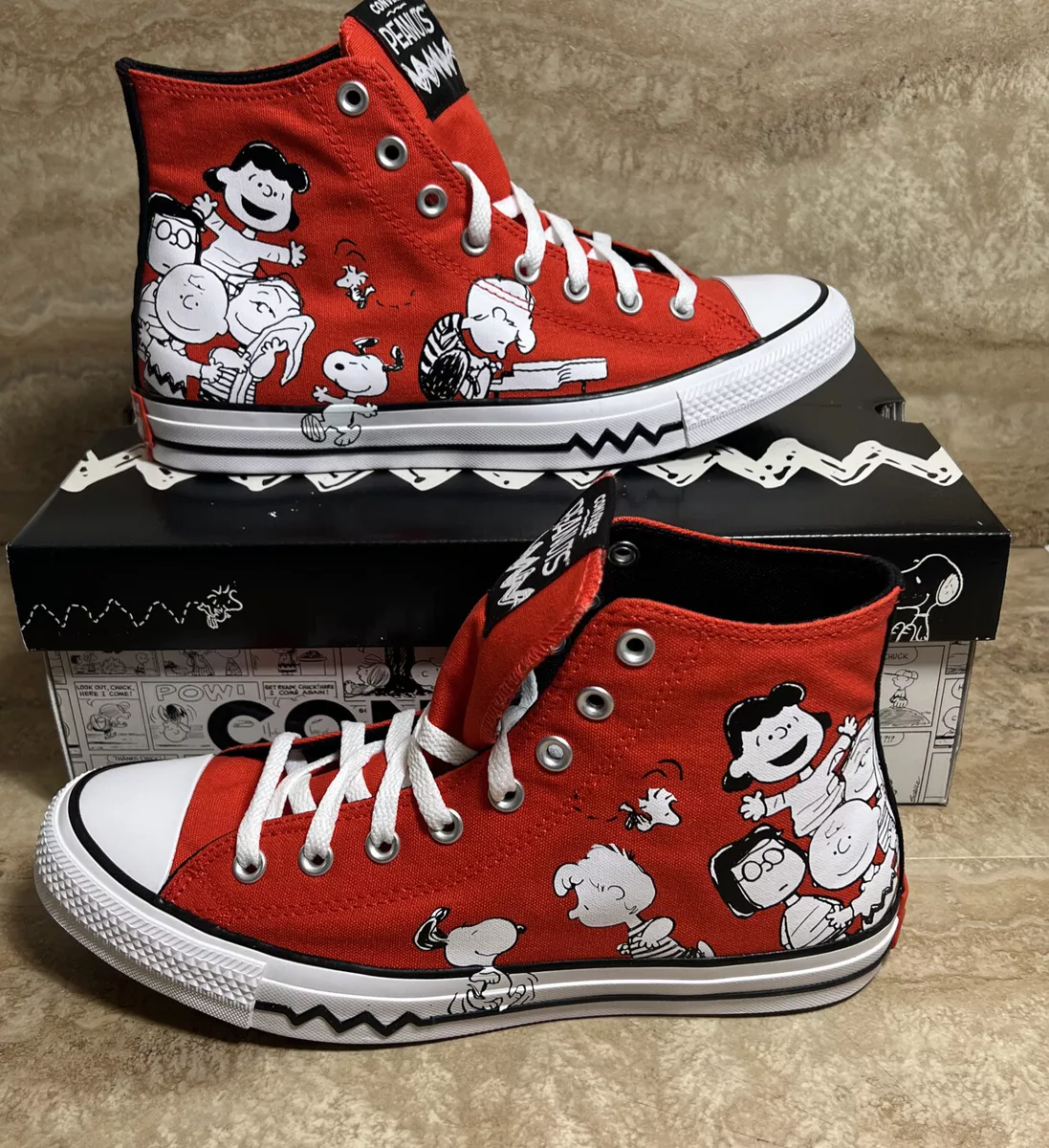 Converse x Peanuts Chuck Taylor All Hi Red Shoe Sneaker Mens Size | eBay