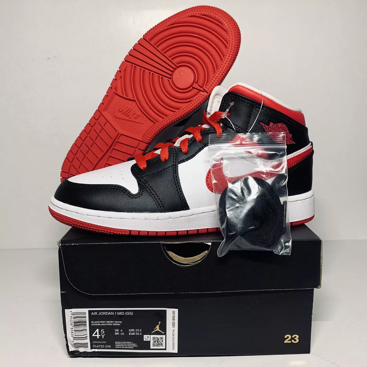 Air Jordan 1 Mid GS Black Red White 554725-016