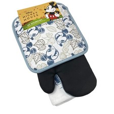 Disney MICKEY MOUSE 3PC Fall Kitchen Towel Oven Mitt Pot Holder Set Leaves