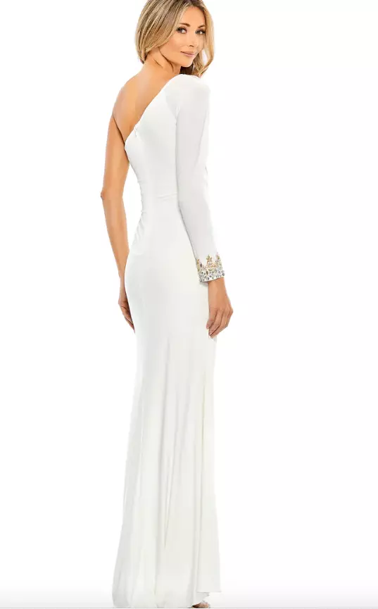 MAC DUGGAL 55696 ONE LONG SLEEVE BEADED CUFF SIDE TWIST WHITE