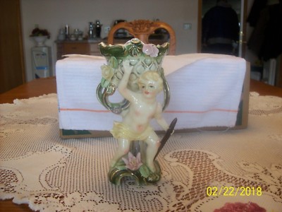 Carl Knoll Karlsbader Porzellanfabrik Vtg Porcelain Figurine Vase Floral Relief 