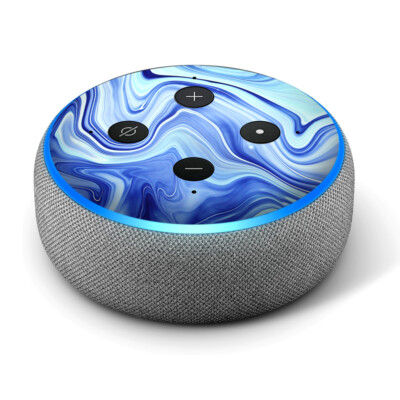 Autocollant Peau Pour Amazon Echo Dot (3ème Génération) - Motif Marbre Bleu Roches - Vinyle Facile à Poser
