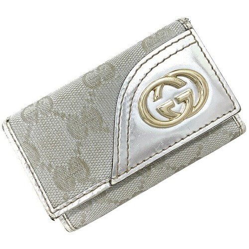 Gucci 6-key case silver gold GG canvas 