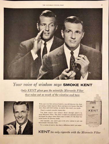 1955 Kent Cigarettes Print Ad Man in Suit Smoking Micronite Filter | eBay